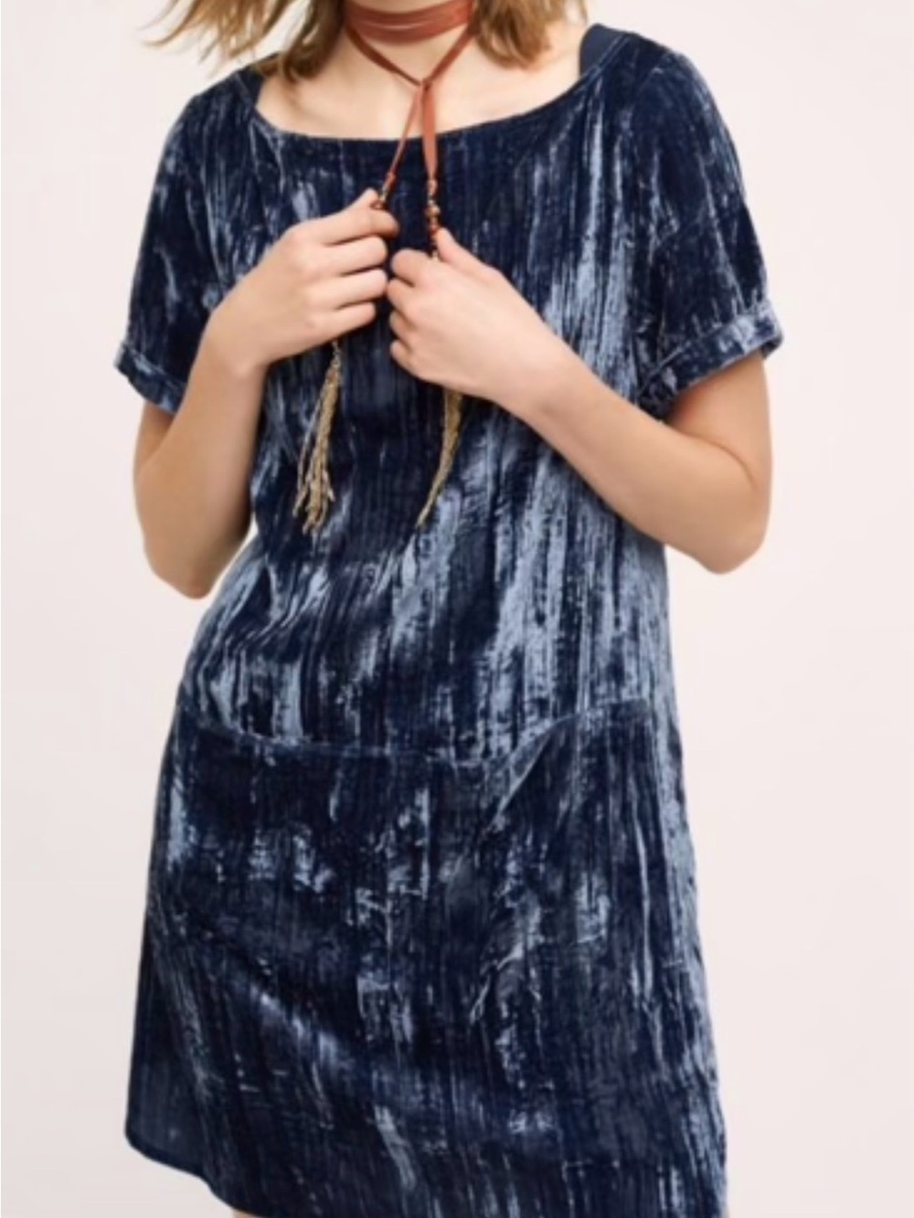Anthropologie Floreat Blue Crushed Velvet Shift Dress PS